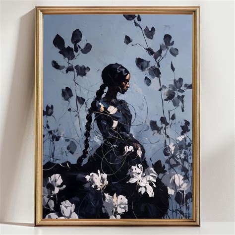 Dark Floral Woman Elegant Black Woman Art Moody Blue Wall Art Modern ...