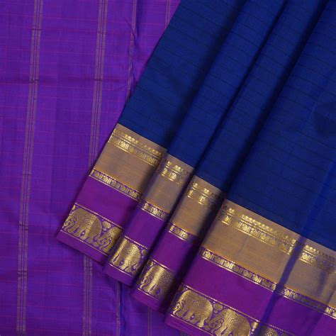 Hayagrivas Handloom MS Blue Kanjivaram Silk Saree with Purple & Gold B ...