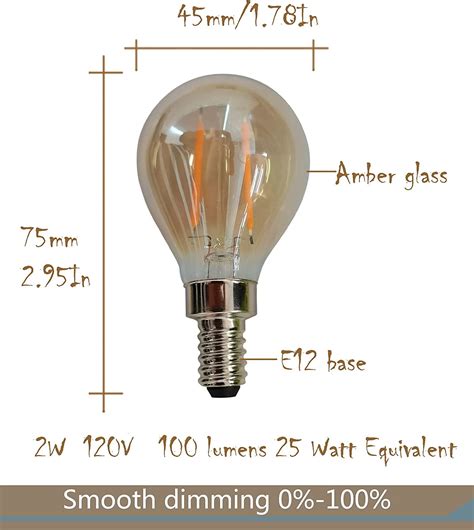 2 Watt G14 E12 Base LED Bulbs, Amber Glass Vintage Antique Dimmable led ...