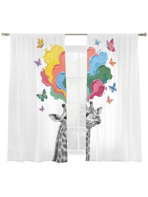 Abstract Giraffes Sheer Curtains 2 Panels Set Colored Heart Paint Red ...