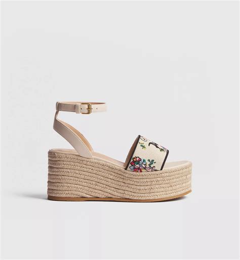Dioriviera Dway Wedge Slide White Cotton Embroidered with Multicolor ...