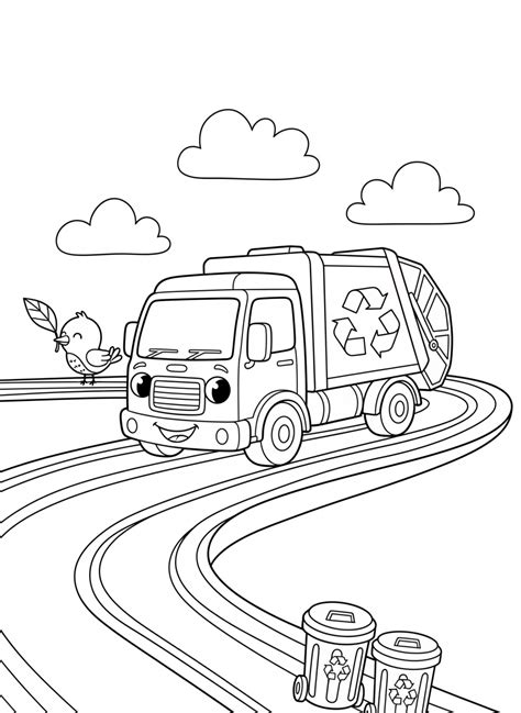 Freundlicher Müllwagen Malvorlage - Kostenlose PDF-Druckvorlagen