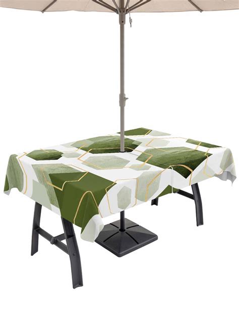 52x70 Inch Outdoor Tablecloth with Umbrella Hole Zipper Rectangle Sage ...