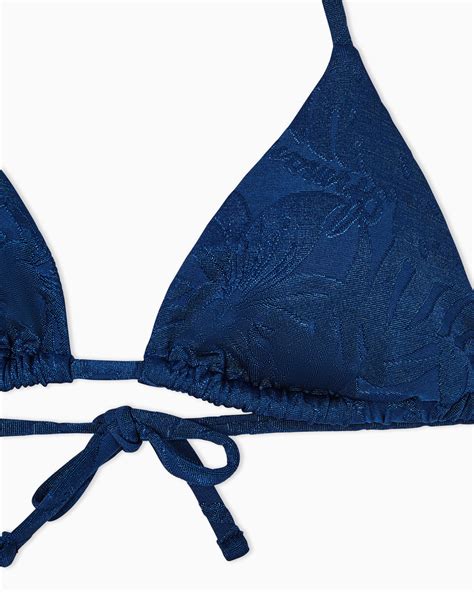 Bikini with padded triangle top in foliage-print jacquard Lycra ...