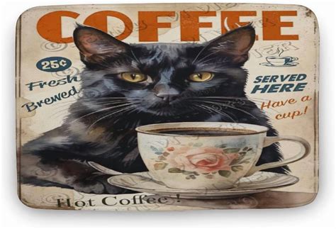 Black Cat Has Coffee Printed Bathroom Rugs Non Slip Bath Mat for ...