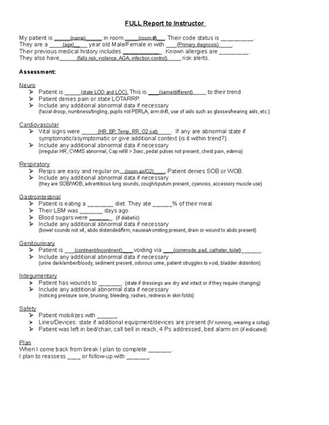 Patient Assessment Report: Room Details & Care Plan - Studocu