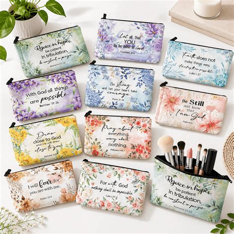 Religious Canvas Makeup Bags with Verse and Floral Print, 10.51 x 10.28 ...