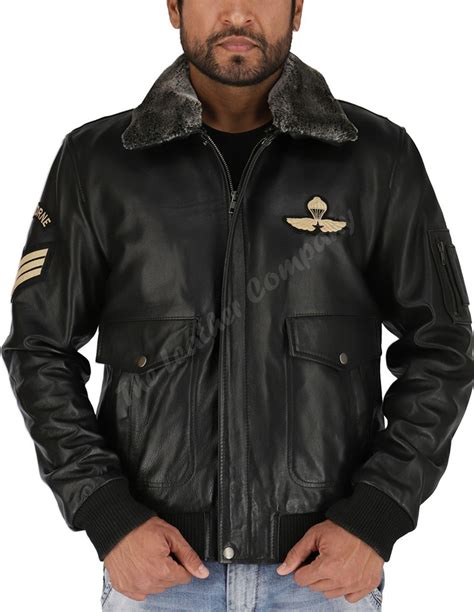 Men's Real Leather Black Bomber Aviator Flight Jacket Fur Collar ...