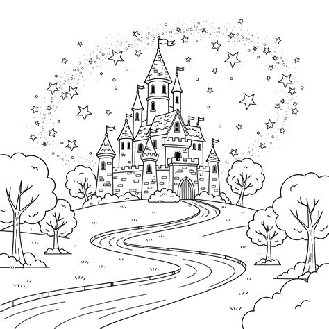 Castle On Hill Coloring Page | Coloring Pages Mimi Panda