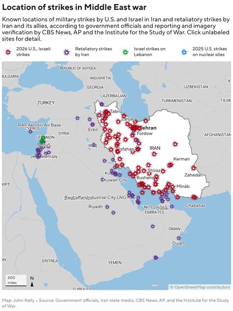 Map shows attack locations across Iran, and Iran's retaliatory strikes ...