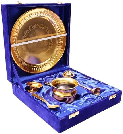Pure Source India Gold Plated Laxmi Ganesh Pooja Thali Set with Velvet ...