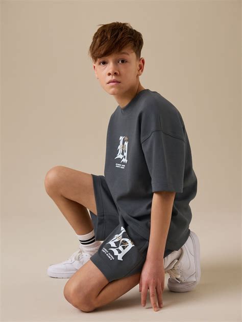 Buy Charcoal Grey Heavyweight Short Sleeve T-Shirt and Shorts Set (3 ...