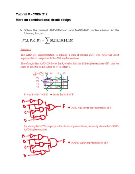 Tutorial 8 Solutions COEN 212 Combinational Circuit Design - Studocu