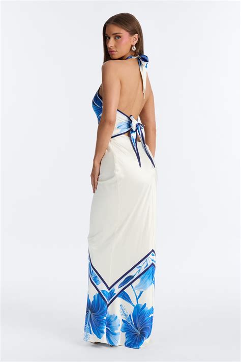Jasmyne Satin Halter Maxi Dress - Blue/combo | Fashion Nova