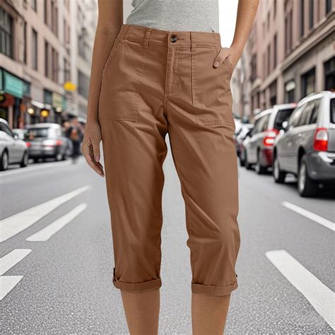 Capri Pants for Women High Waisted Slim Fit Rolled Hem Cropped Trousers ...