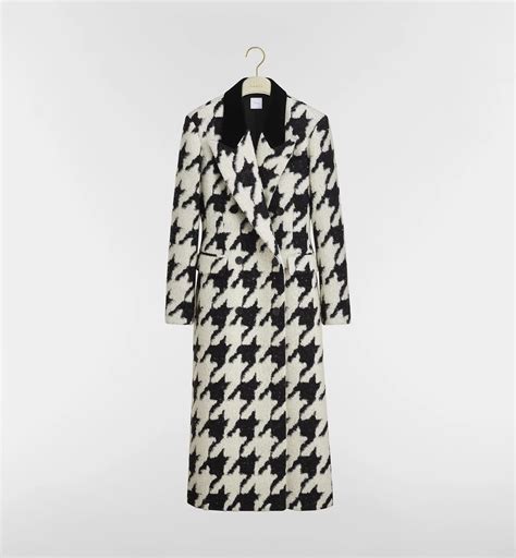 Long Fitted Coat Black and White Houndstooth Virgin Wool Blend | DIOR