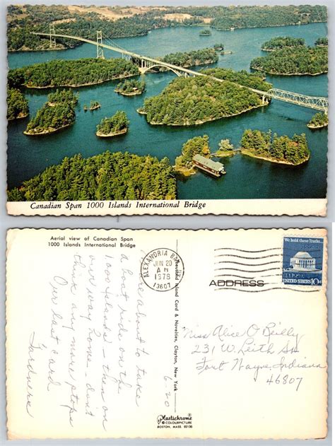 1978 Postcard 1000 Islands International Bridge Canadian Span Aerial View | eBay