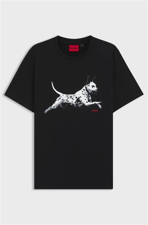 HUGO - Cotton-jersey T-shirt with animal artwork - Black