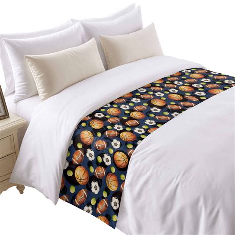 Basketball Rugby Bed Runner for Twin Size Bed, Soccer Tennis Brown Ball ...