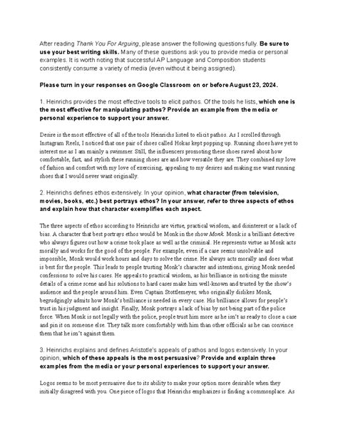 AP Lang & Comp: Thank You For Arguing Response Guide - Studocu