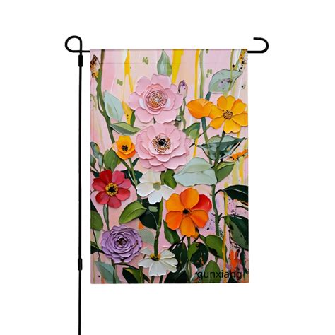 Amhnf Linen Garden Flag Floral Art Design Pink Orange Red Purple ...