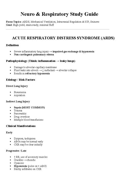 NURS222 Exam 2 Study Guide: ARDS, Mechanical Ventilation & Seizures ...