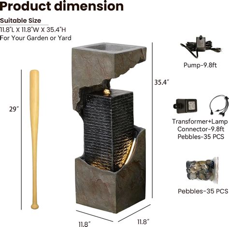 35.4 Inch Waterfall Fountain with LED Lights Indoor Outdoor Floor ...