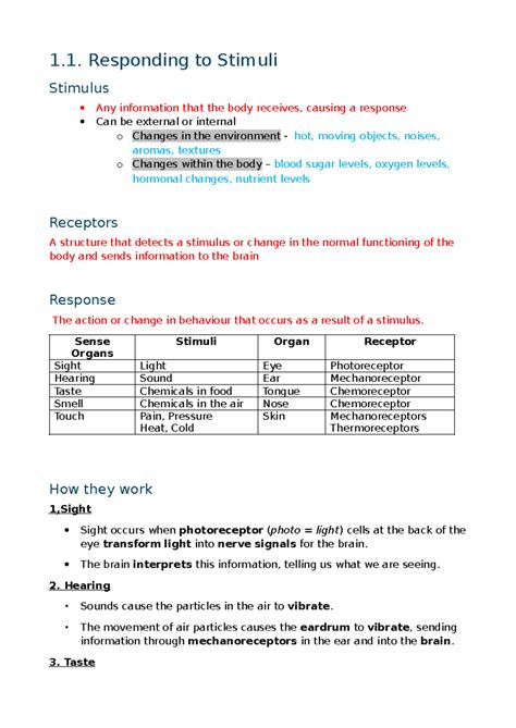 Nervous System Overview: Stimuli, Responses, and CNS Functions - Studocu