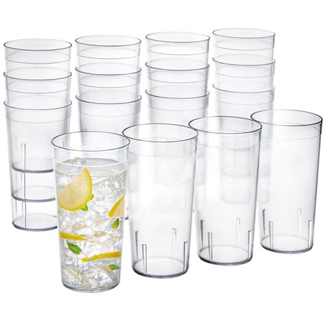 Cafe Plastic Reusable Tumblers (set Of 16) 20-ounce Water Cups In Clear | Value Set Restaurant ...