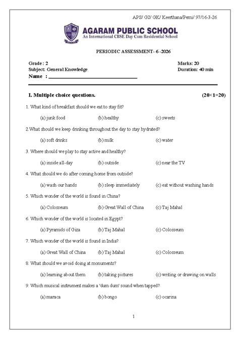 GK 2: General Knowledge Quiz for Grade 2 - Studocu