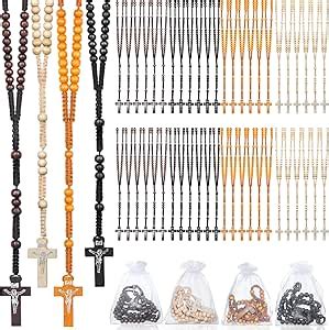 Amazon.com: ZHLISHQINJJ 48 Pcs Wooden Rosary Beads Necklace, Catholic ...