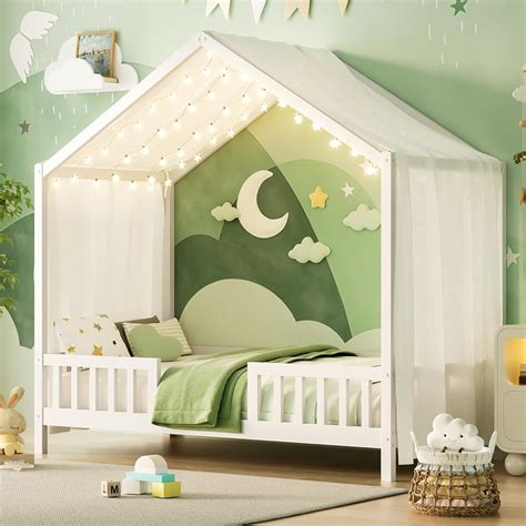 Amazon.com: Merax Montessori Floor House Bed with Canopy, Twin Size ...
