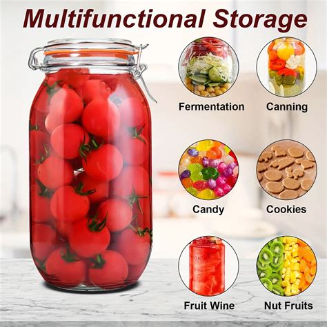 3-Pack Half-Gallon (64oz) Wide-Mouth Glass Mason Jars with Airtight Lids, Freezer Safe, for ...