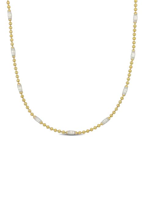 DELMAR 18K Gold Plated Sterling Silver White Enamel Station Ball Chain ...