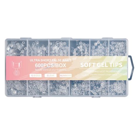 600x Short Half Cover Tips Soft Gels Tips Easy to Use Clear False Nails ...
