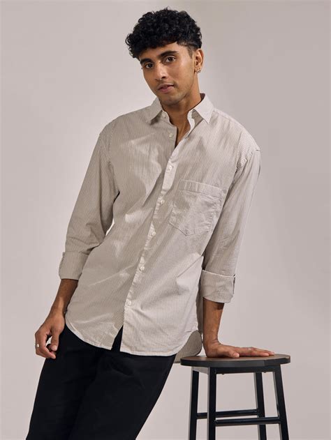 Lisandra - Oversize Striped Shirt- Olive Brown – Espanshe