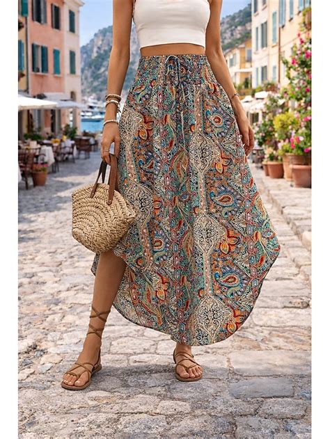 Women's Vacation Skirt Elegant Bohemia Fashion Casual Midi Mid Rise ...
