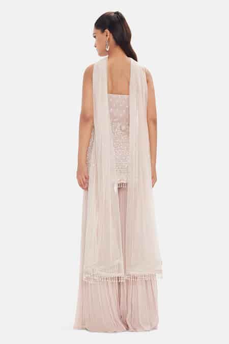 Buy Pink Georgette Sequins, Beads Square Neck Frosted Tulip Kurta ...