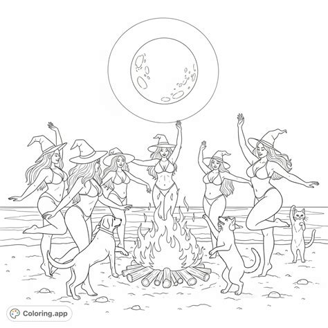 Moonlit Coven Beach Dance - Coloring.app