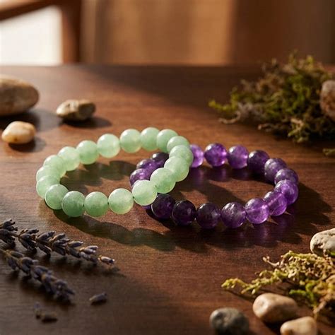 Green Aventurine & Amethyst Bracelet Combo for Emotional Healing and G ...