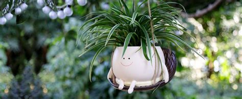 Hanging Swing Chair Planter Pot Resin Smiley Face Planter for Indoor ...