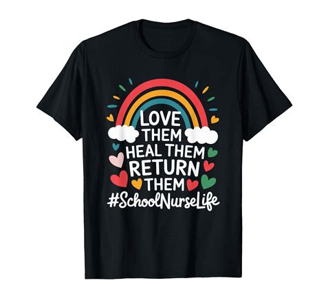 Colorful Rainbow Clouds Hearts School Nurse Appreciation T-Shirt for # ...