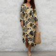 DISNIMO Womens Casual Maxi Dresses Monstera Flower Printed Loose V Neck ...