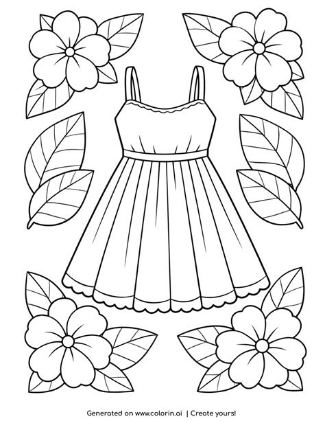 summer dress with flowers coloring page | Printable