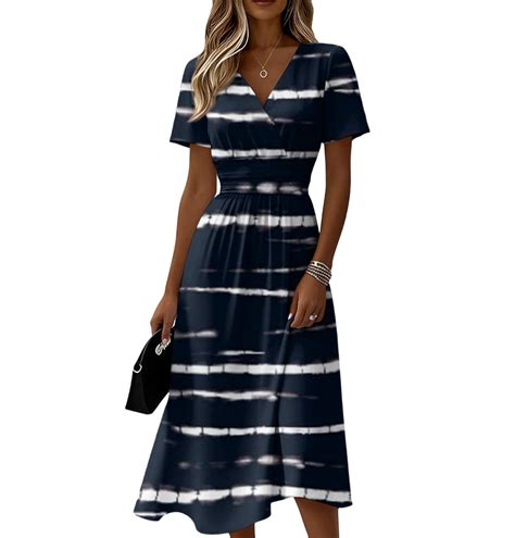 AHMOMEI Womens Midi Dresses Summer Beach Vacation Wrap V Neck Swing ...