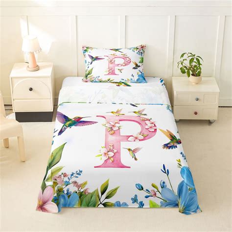 Castle Fairy Floral Letter P Hummingbird Twin Sheet Sets 3pcs for Women,Watercolor Print Bedding ...