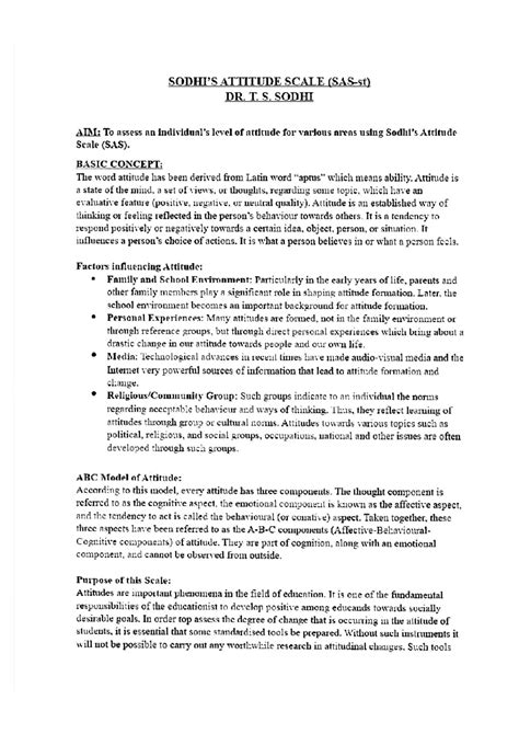 SAS Attitude Scale by Dr. T.S. Sodhi: Assessment Overview - Studocu