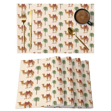 Camels Palm Trees Placemats Set of 4 Summer Tropical Plants Animals ...