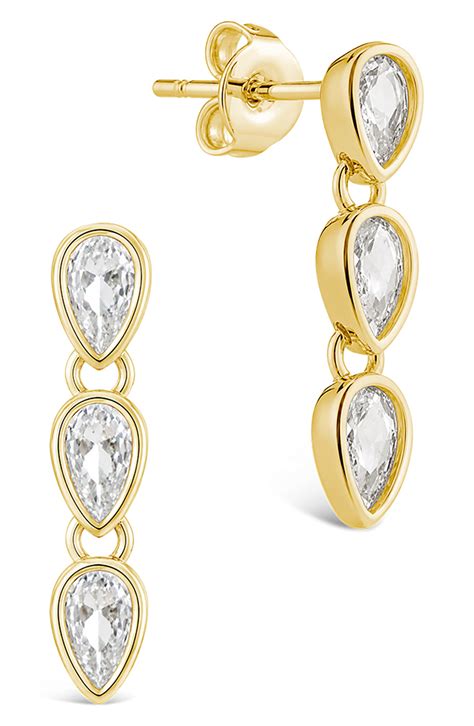 Sterling Forever 14k Gold Plated Cubic Zirconia Triple Drop Earrings ...