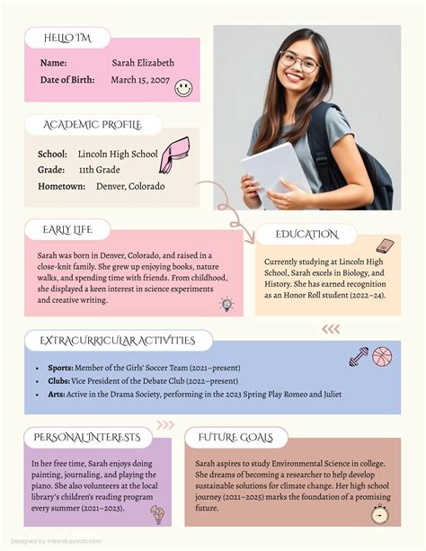 High School Biography Template - WordLayouts